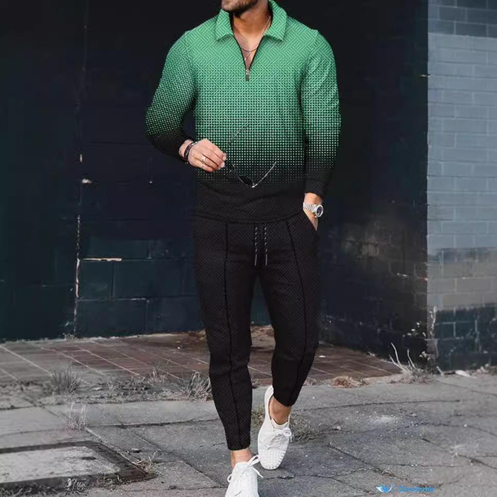 Men's Color-Block Zippered Lapel Long-Sleeved Suit