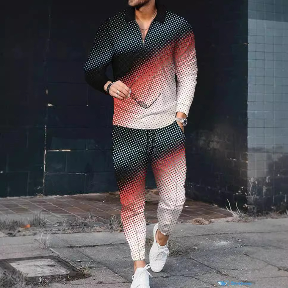 Men's Color-Block Zippered Lapel Long-Sleeved Suit - Image 4