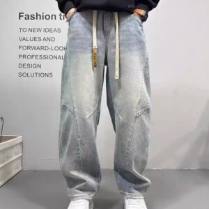 Patchwork Vintage Washed Loose Straight-leg Pants American-style Edgy And Cool Sabre-cut Trousers