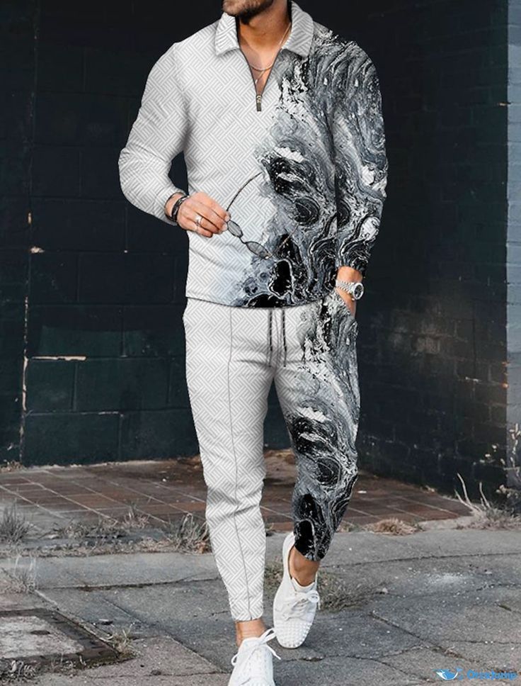 Men's Color-Block Zippered Lapel Long-Sleeved Suit - Image 7