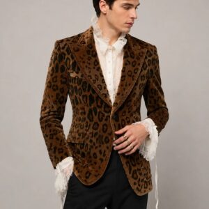 Men Leopard Print Velvet Blazer