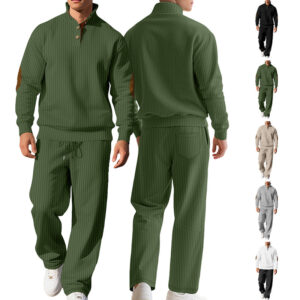 Amazon Cross-Border New European And American Men's Casual Trousers With Stand Collar, Versatile Jacquard Ribbed Knitwear Autumn Suit For Men