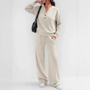 Fashion Loose Long Sleeve Top & Wide Leg Pants Sports Casual Two Piece Set