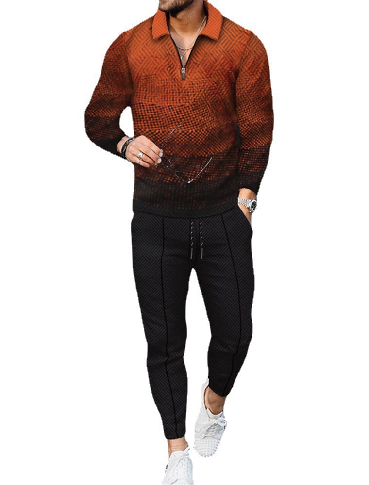 Men's Color-Block Zippered Lapel Long-Sleeved Suit - Image 8