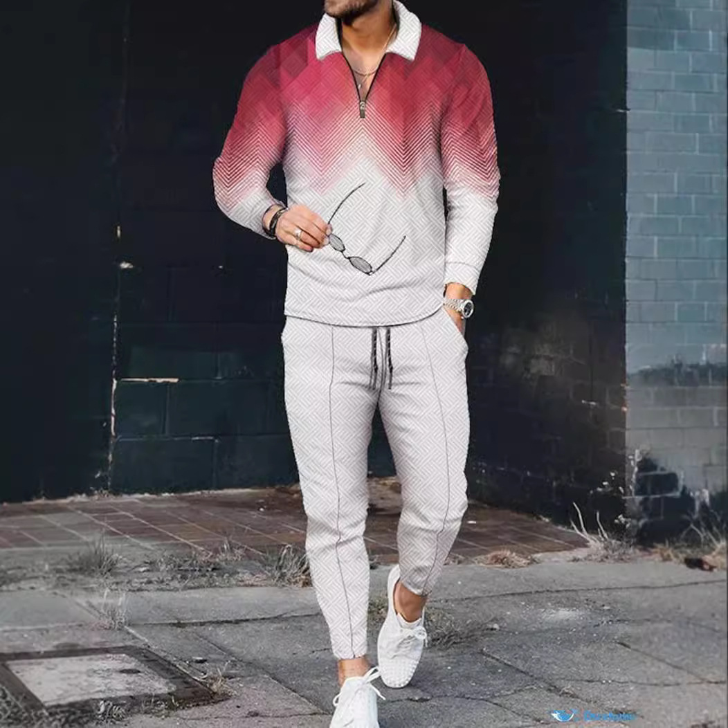 Men's Color-Block Zippered Lapel Long-Sleeved Suit - Image 3