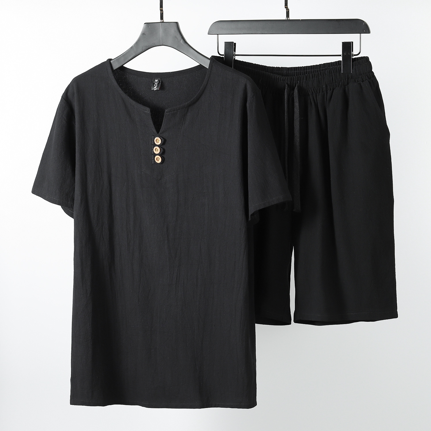 Mens Retro Linen Short-sleeve T-shirt Set - Image 4
