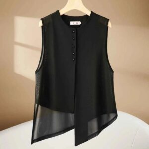 Sleeveless mesh top with round neck
