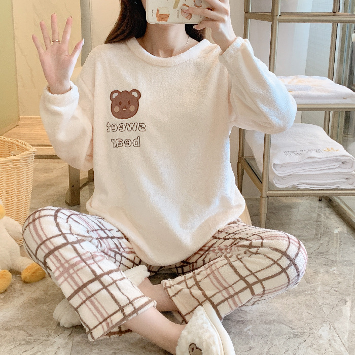 Autumn And Winter Pajamas Women's Flannel Round Neck - Image 2