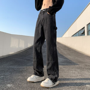 Mens Relaxed-fit Straight-leg Slit Bootcut Trousers