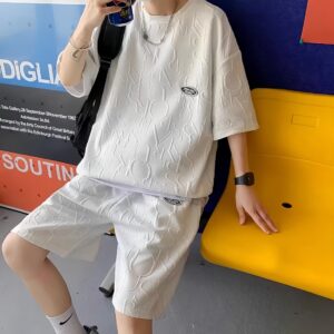 Waffle-knit Five-point T-shirt Set