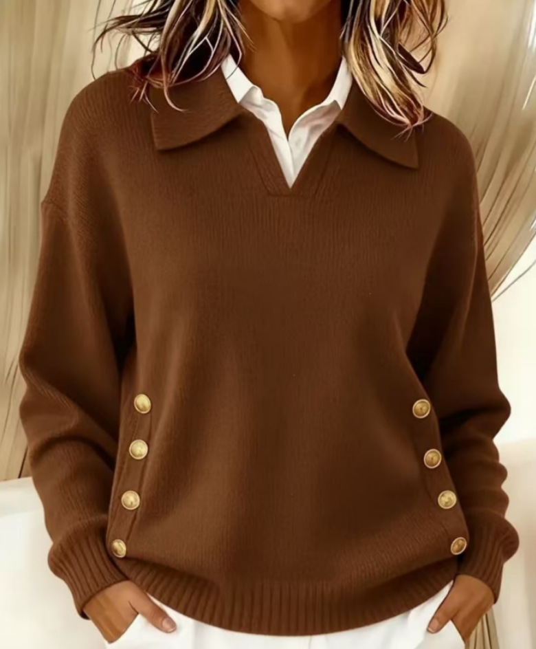 Turn-down Collar Sweater Button-down Collar Pullover Women's Long Sleeve Tops - Image 4