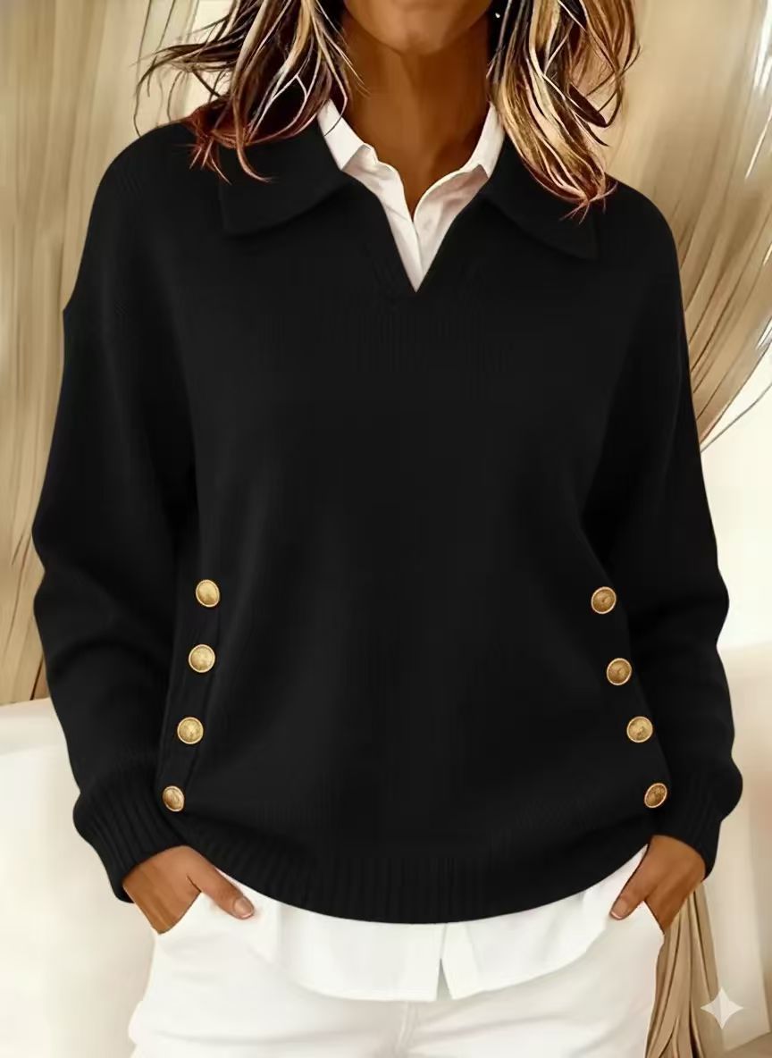 Turn-down Collar Sweater Button-down Collar Pullover Women's Long Sleeve Tops - Image 2