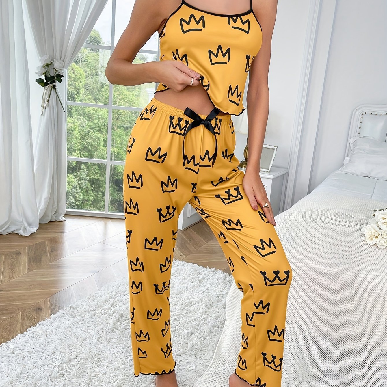 Two-piece Milk Silk Suspender Pajamas - Image 2