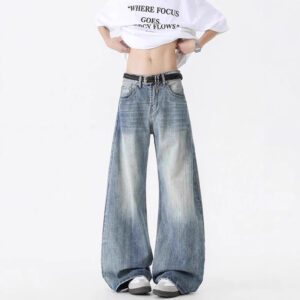 American-style Washed-and-distressed Loose-fitting Wide-leg Pants
