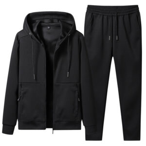 Two-piece Loose-fit Mens Solid-color Hoodie Set
