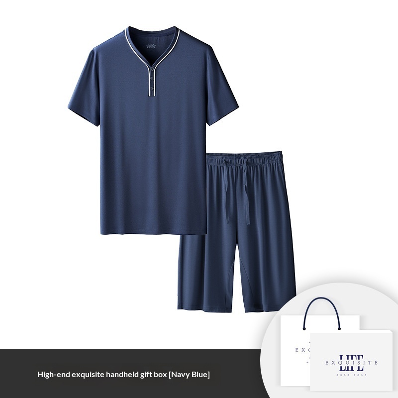 Mens Home Wear Thin Short-Sleeve Shorts Pajama Set - Image 5