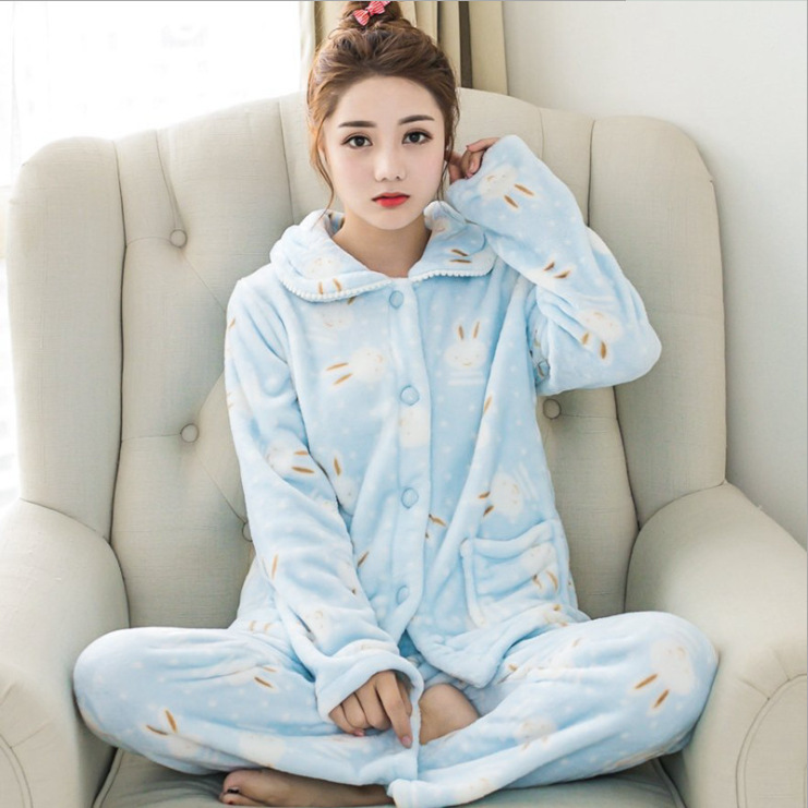 Coral Velvet Pajamas Women's Autumn And Winter Korean Style Sweet Cute Princess Style Home Wear Flannel Thickened Warm Suit - Image 5