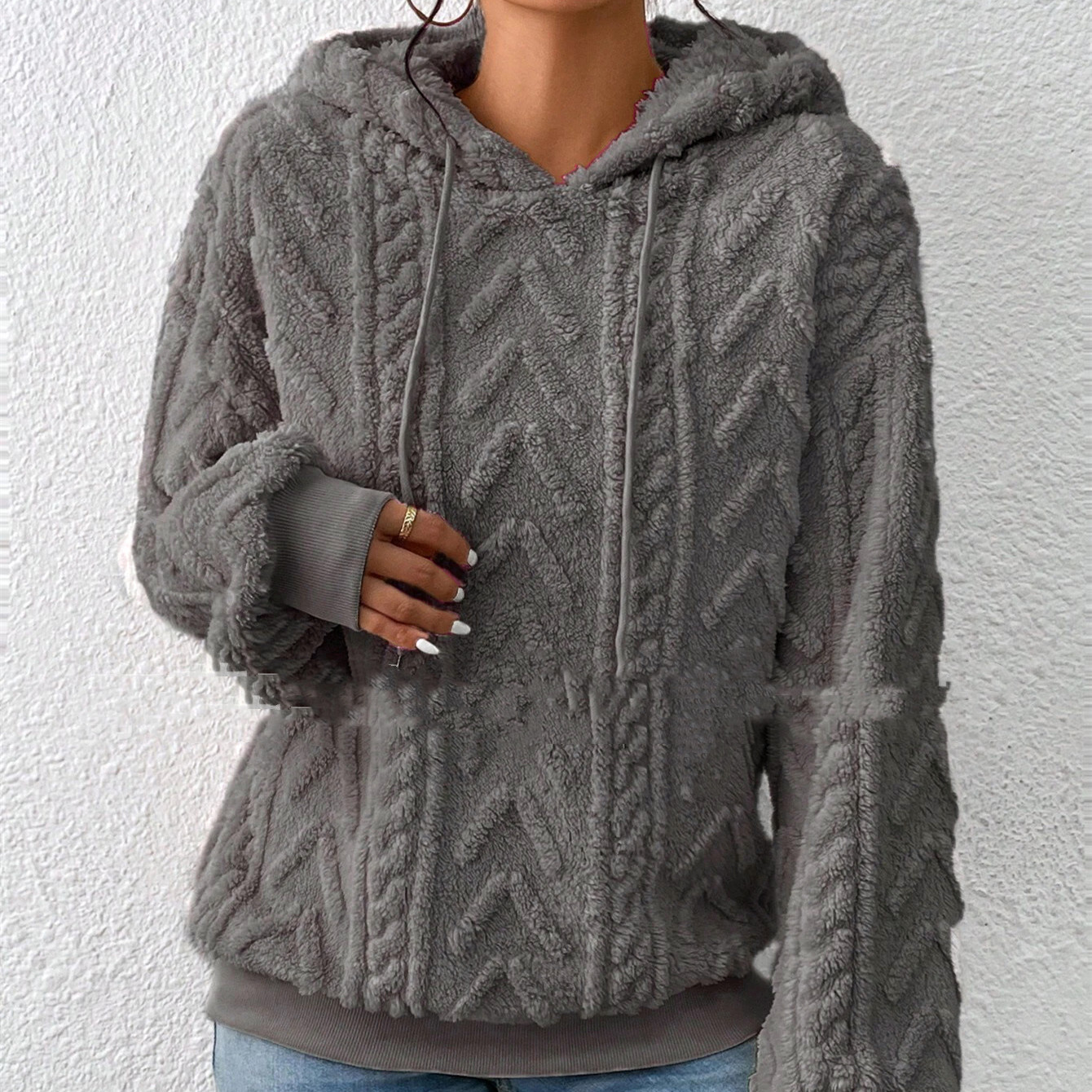 Flannel Hooded Loose Plush Coat - Image 5