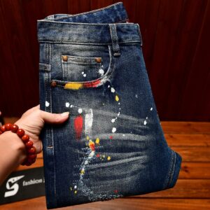 Trendy Korean-style Mens Ripped-jean Patchwork Jeans