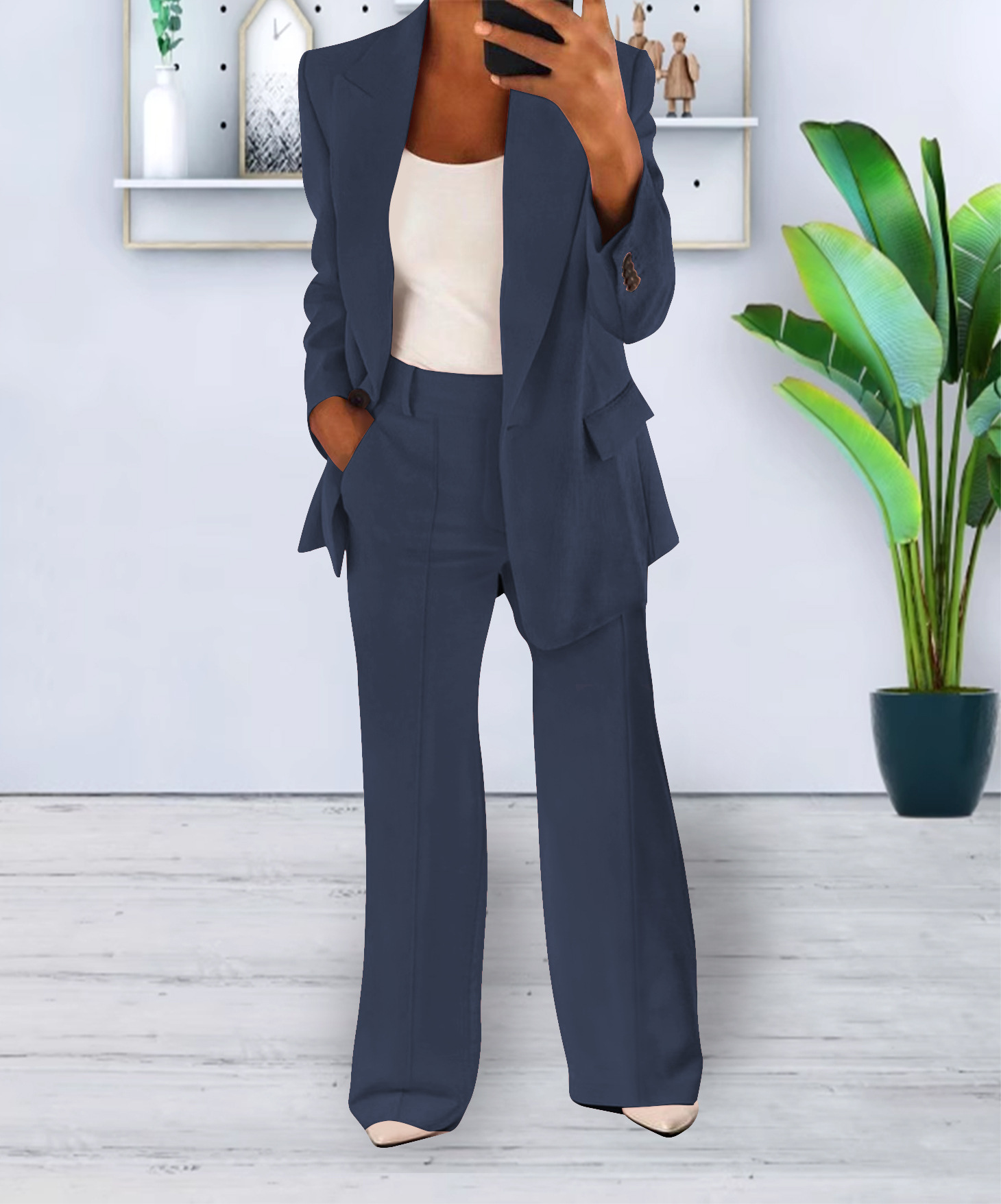 Women's Casual Blazer Suit Two Piece Business Office Wear Set Fit Jacket And Pants - Image 3