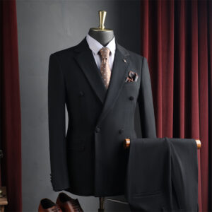 Men Dark Brown Peak Lapel Double Breasted 3 Piece Suit Set