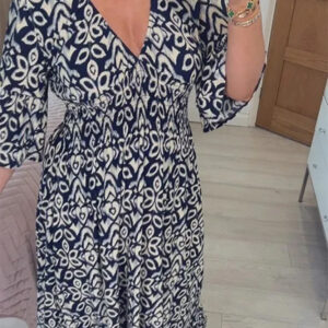 Geometric print V-neck maxi dress