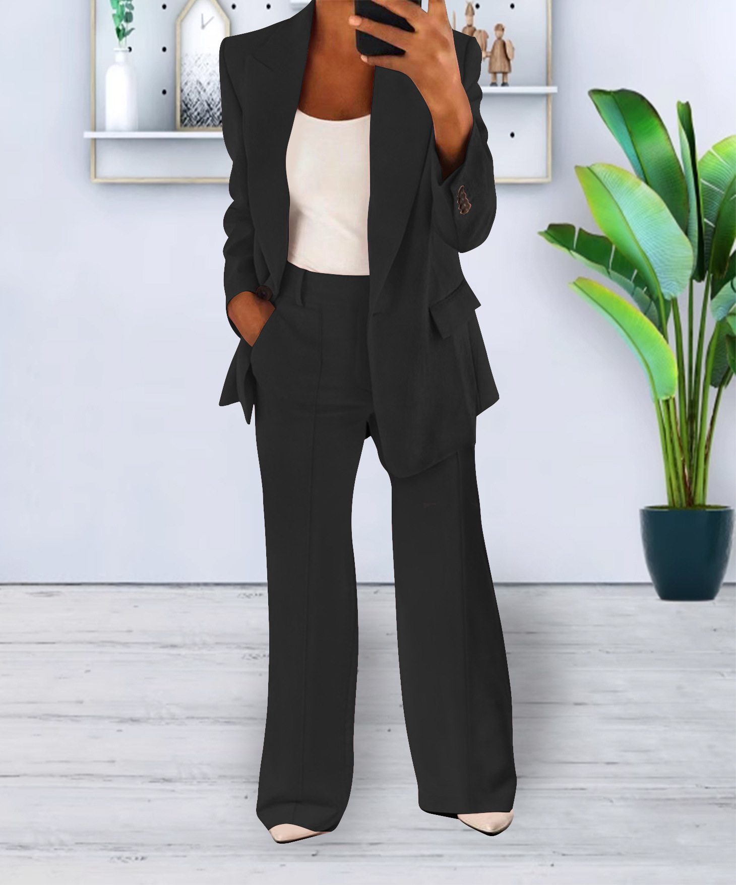 Women's Casual Blazer Suit Two Piece Business Office Wear Set Fit Jacket And Pants