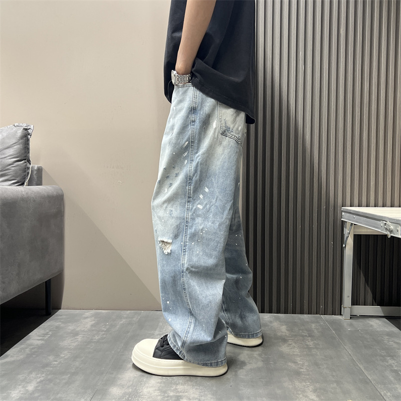 Mens Straight-leg Relaxed-fit American-style High-street Vintage Jeans - Image 2