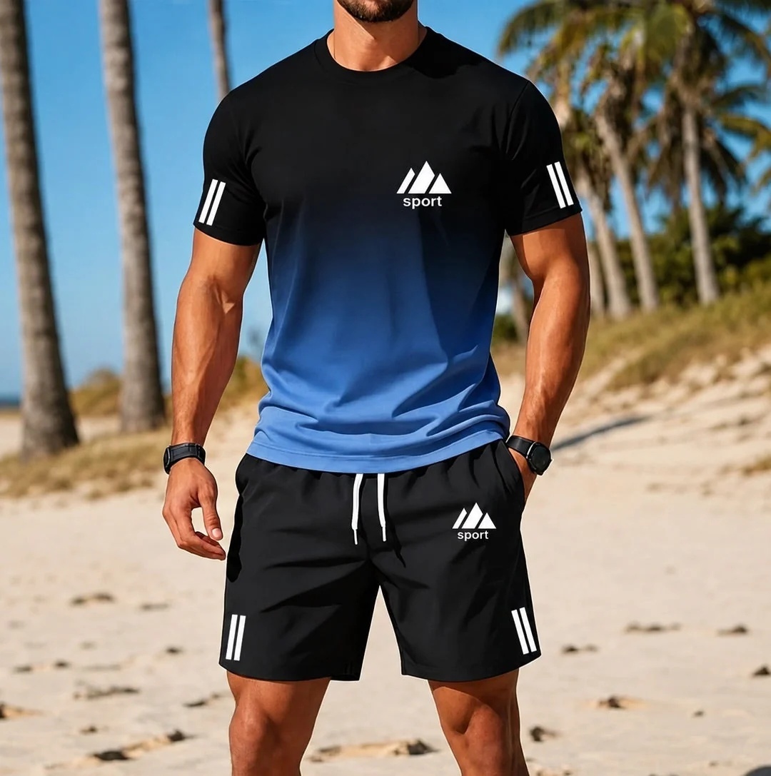 Breathable Casual Sportswear Set Mens Crew Neck - Image 7