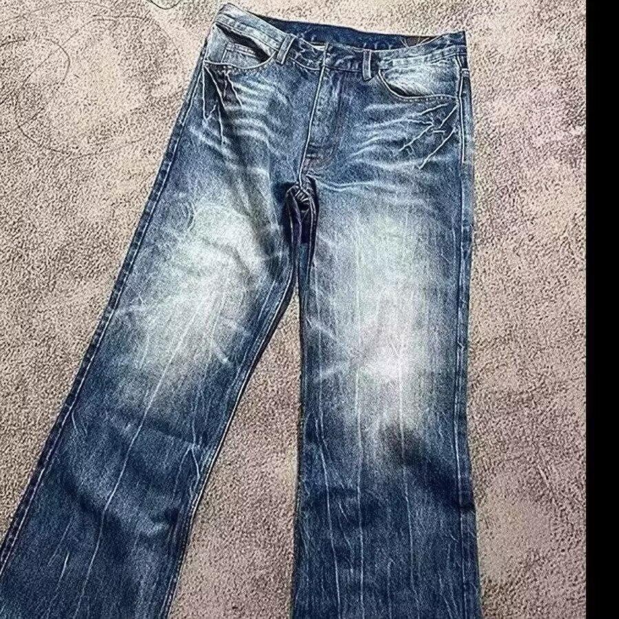 Mens Loose-fit American-style Washed-blue Jeans - Image 6