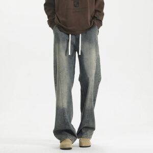 American-style Vintage Distressed Scimitar Jeans