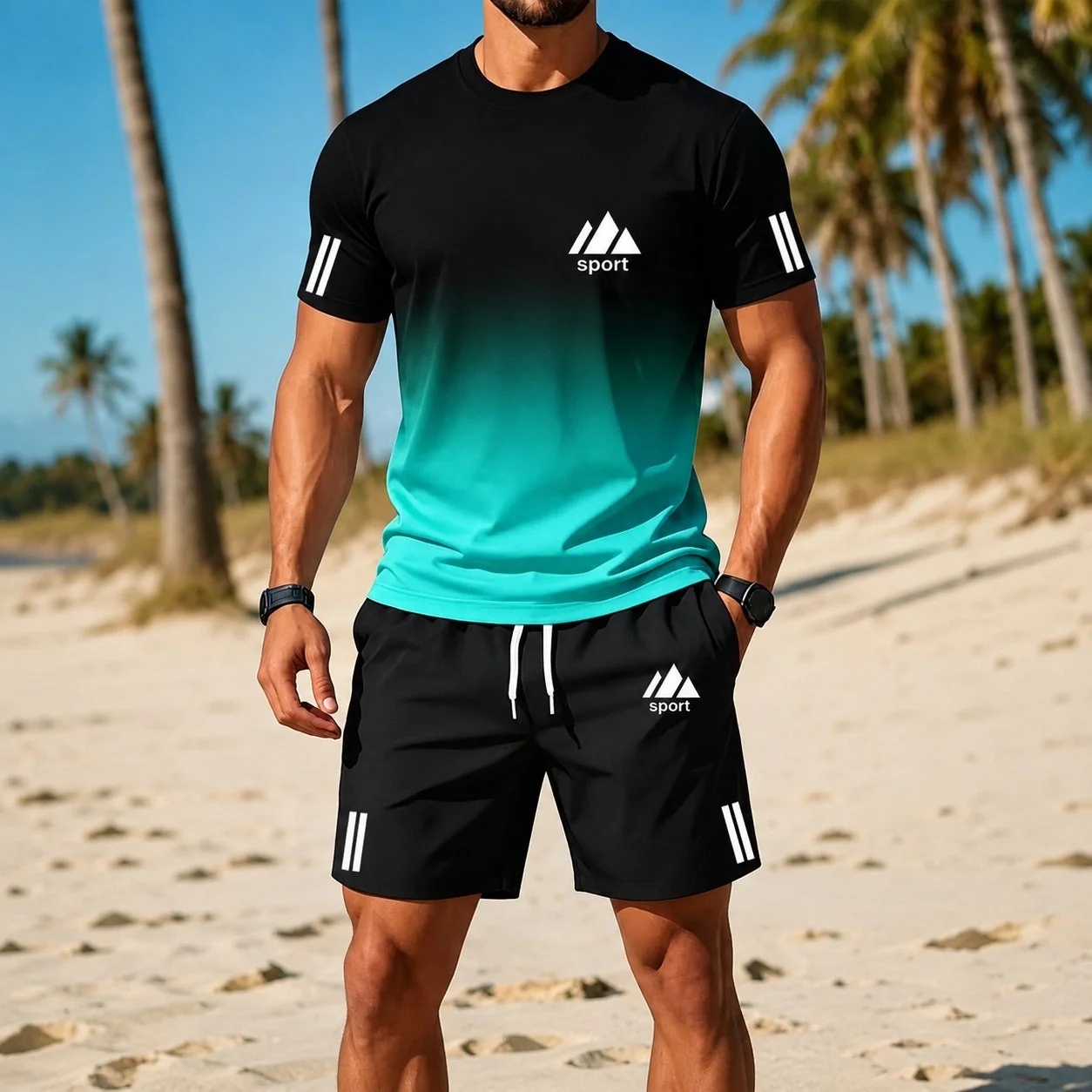 Breathable Casual Sportswear Set Mens Crew Neck - Image 6