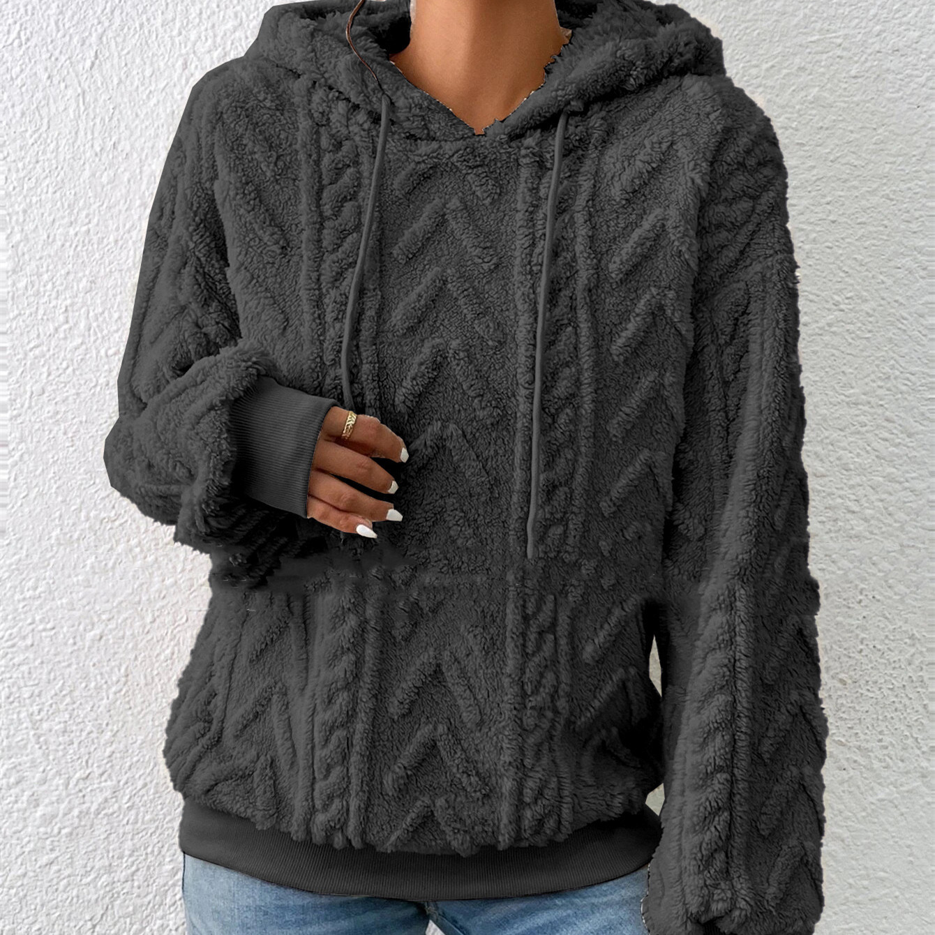 Flannel Hooded Loose Plush Coat - Image 9
