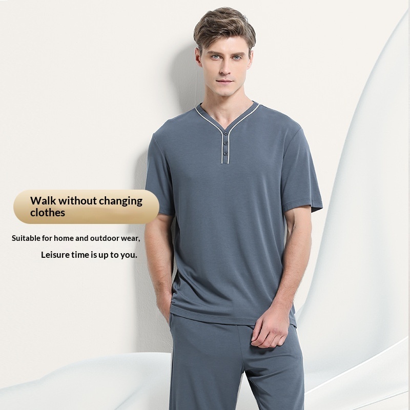 Mens Home Wear Thin Short-Sleeve Shorts Pajama Set - Image 3