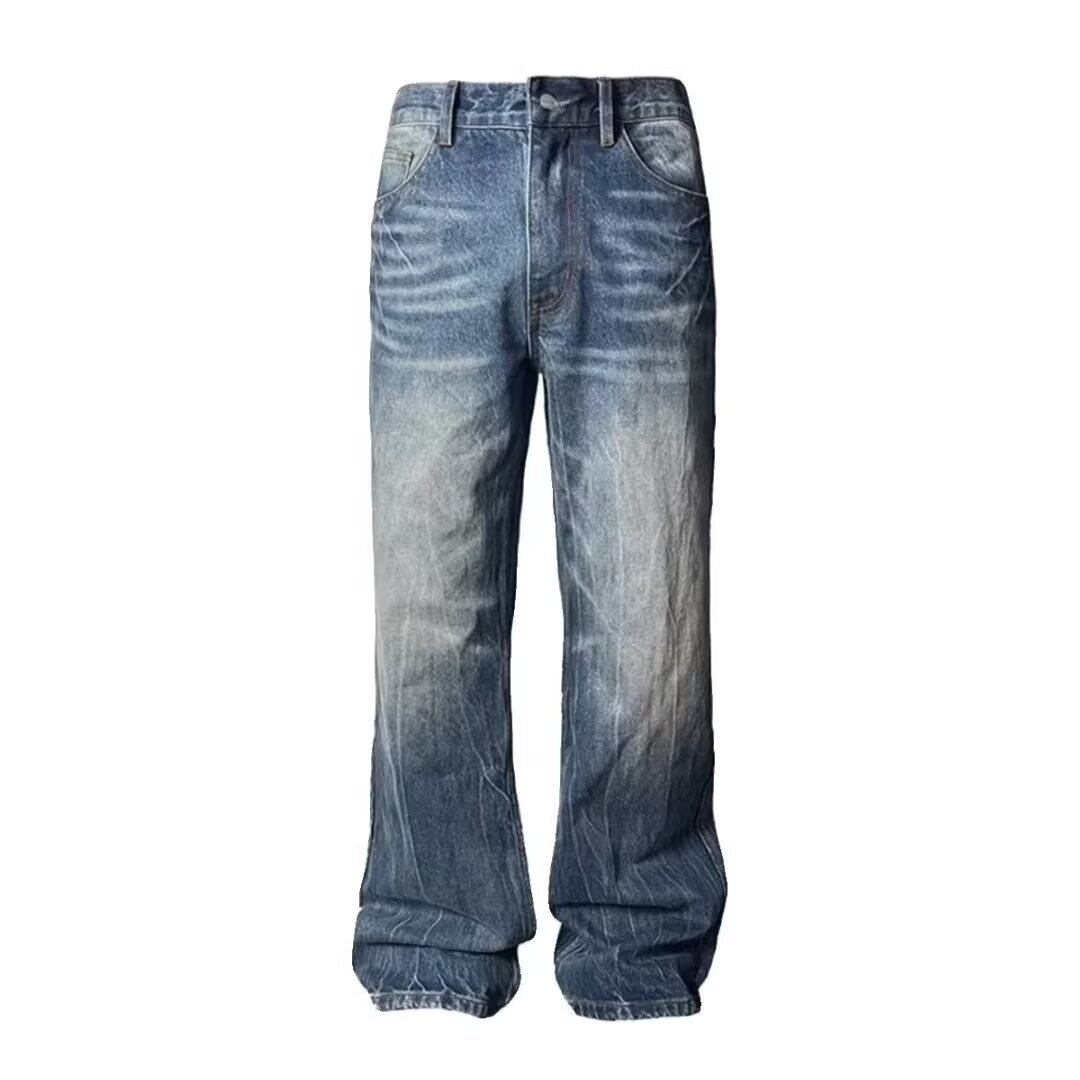 Mens Loose-fit American-style Washed-blue Jeans - Image 5