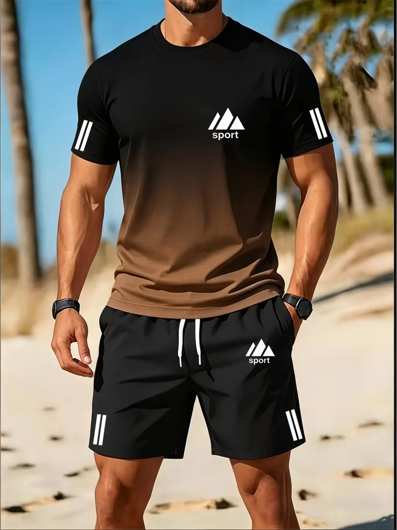 Breathable Casual Sportswear Set Mens Crew Neck - Image 4