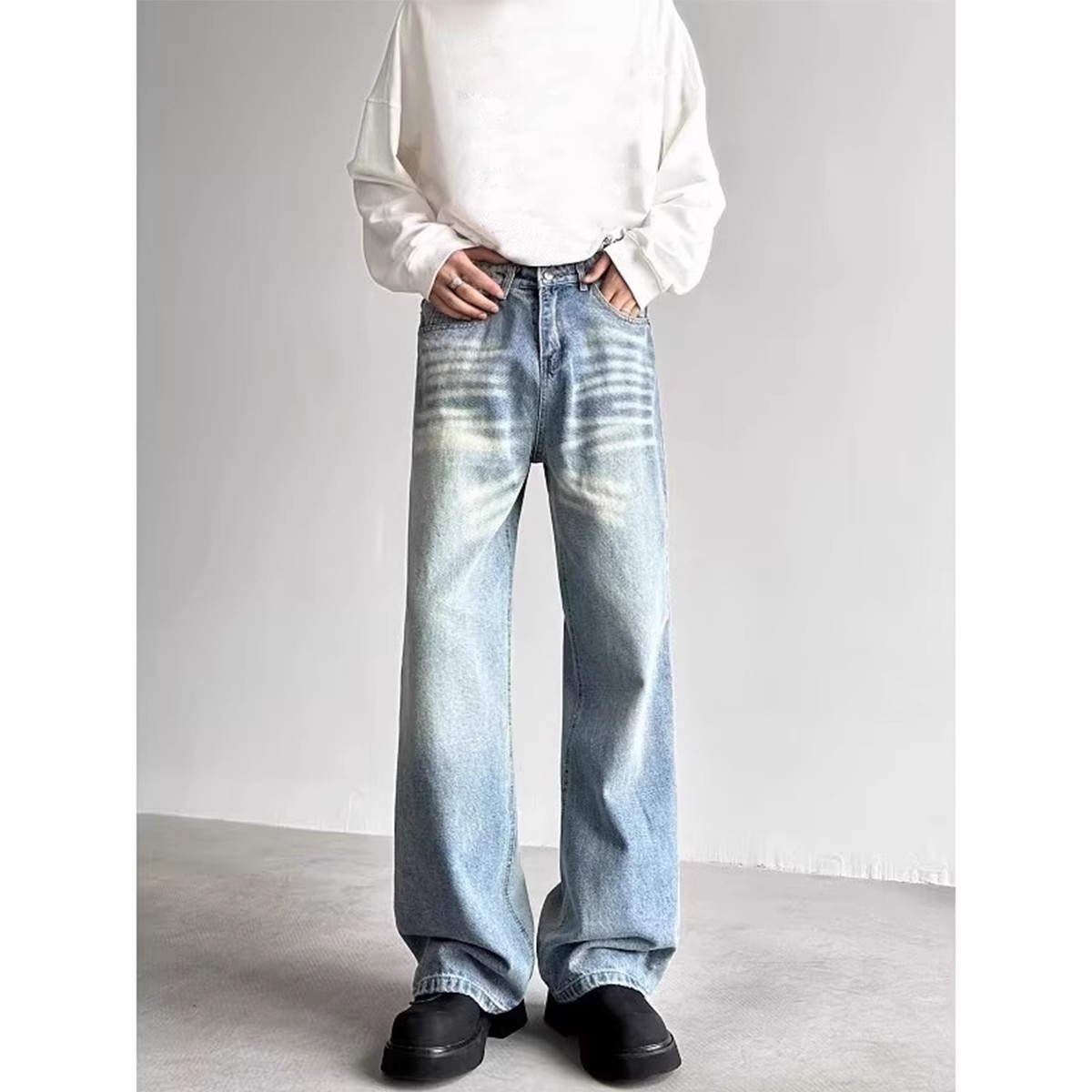Retro Distressed Loose Straight-leg Wide-leg Pants - Image 4