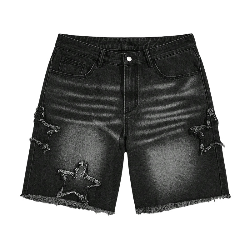 Mens Retro Five-Point Star Denim Cropped Shorts - Image 5