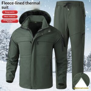 Mens Fleece-Lined Windbreaker Jacket And Pants Set