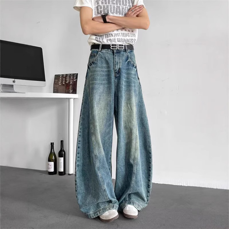 Retro Washed And Distressed Design Jeans - Image 4