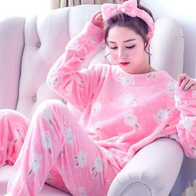Coral Velvet Pajamas Women's Autumn And Winter Korean Style Sweet Cute Princess Style Home Wear Flannel Thickened Warm Suit - Image 2