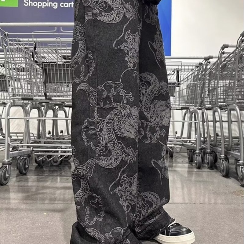 Mens Denim Jeans With Cowboy Dragon Print - Image 2