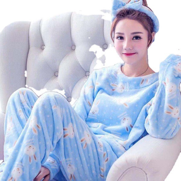 Coral Velvet Pajamas Women's Autumn And Winter Korean Style Sweet Cute Princess Style Home Wear Flannel Thickened Warm Suit