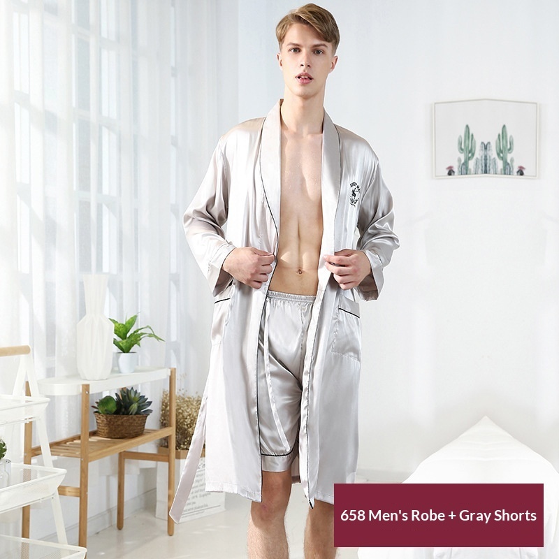 Ice-silk Mandarin-collar Nightgown And Pajama Pants Home Set - Image 8