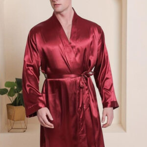 Men's Silk-like Printed Bathrobe Simulation Silk Bathrobe