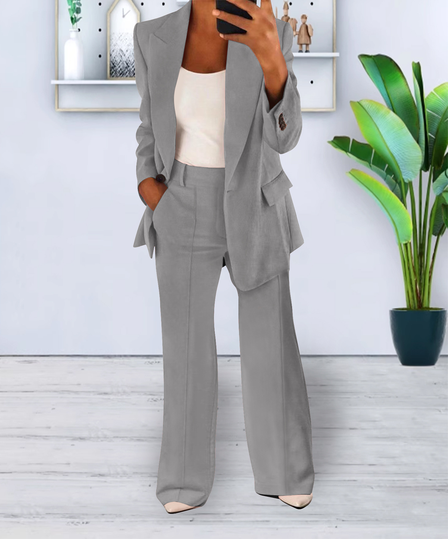 Women's Casual Blazer Suit Two Piece Business Office Wear Set Fit Jacket And Pants - Image 7