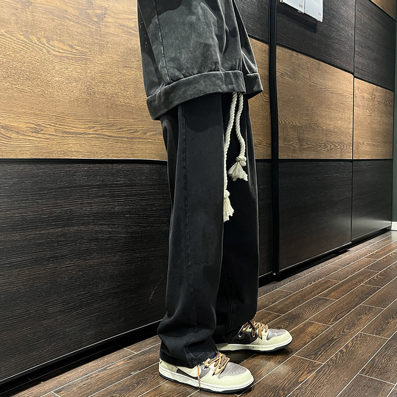 Mens Elastic-waist Drawstring Jeans Loose-fit Straight-leg Style - Image 4