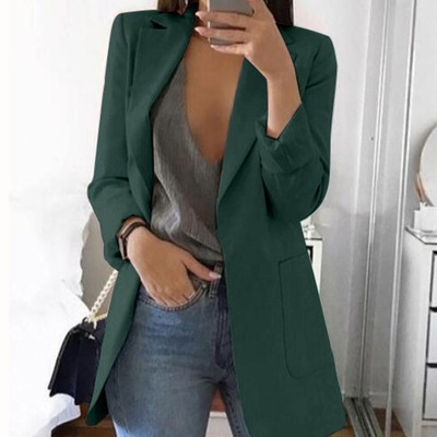 Slim Fit Lapel Blazer Women's Elegant Single Breasted Cardigan Jacket For Office Work - Image 6