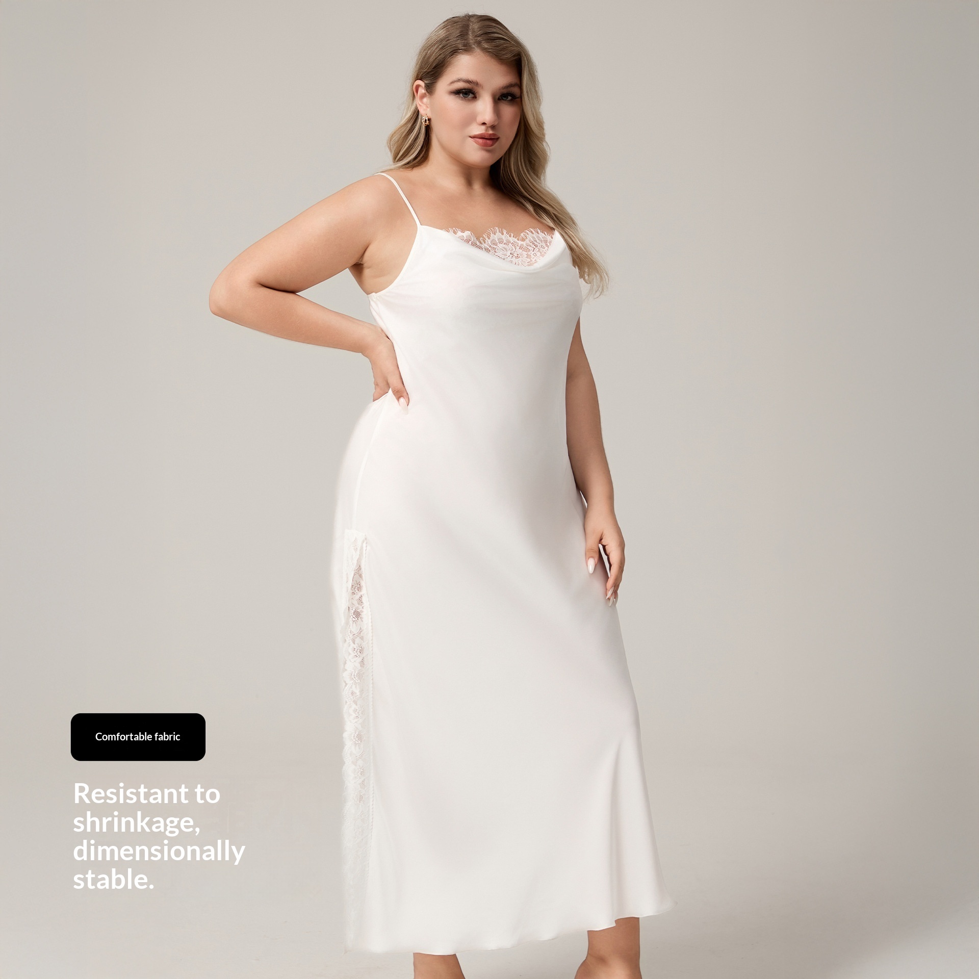 Plus Size Satin Chiffon Camisole Lace Sleepwear Sexy Nightgown