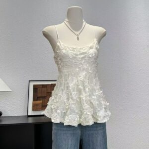 Mesh top with 3D flowers